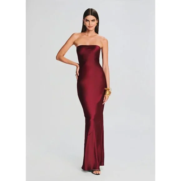 retrofete Keaton Silk Strapless Dress Cabernet Womens Size XS